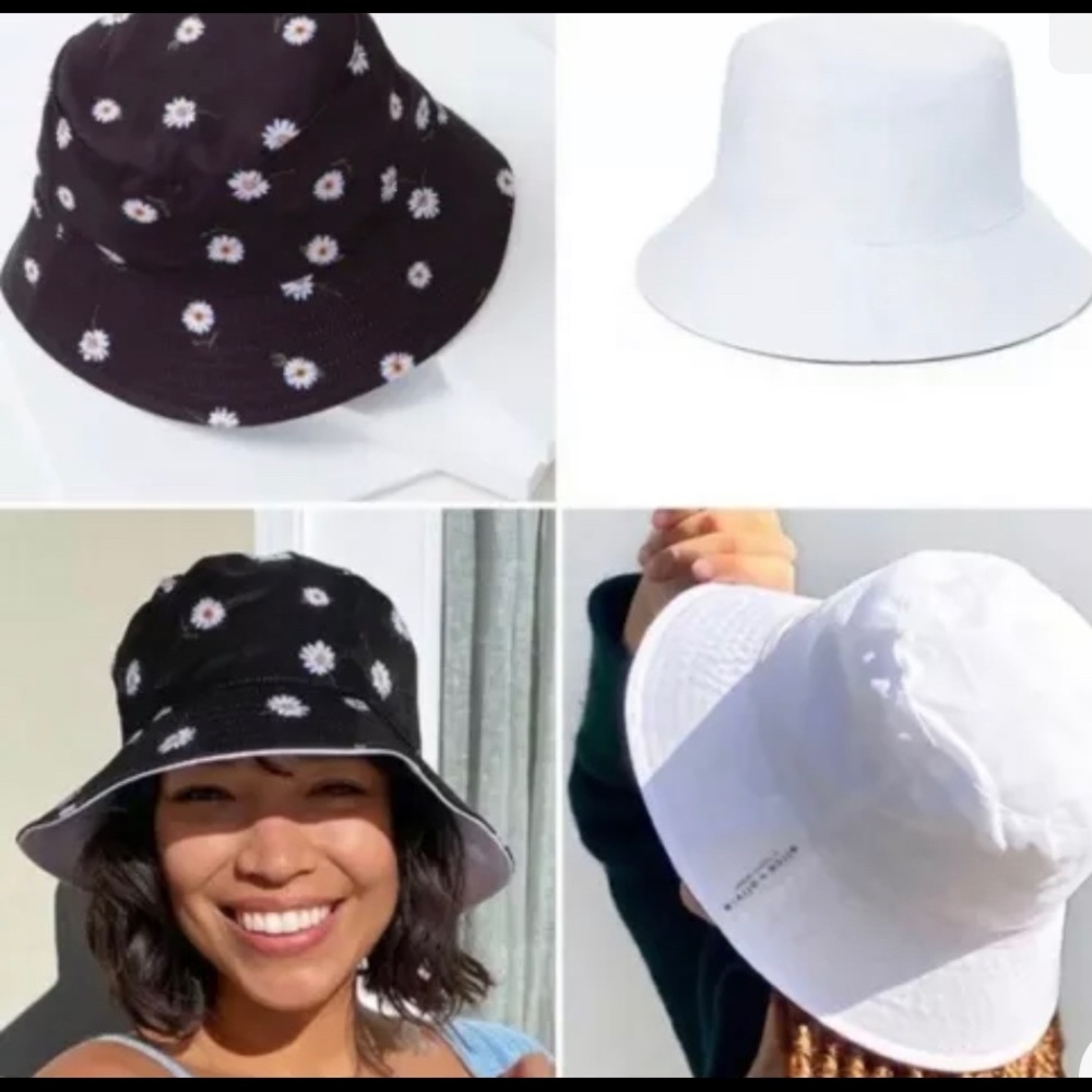 NWT Alice + Olivia Reversible Bucket Hat ~ Black Daisy White One Size